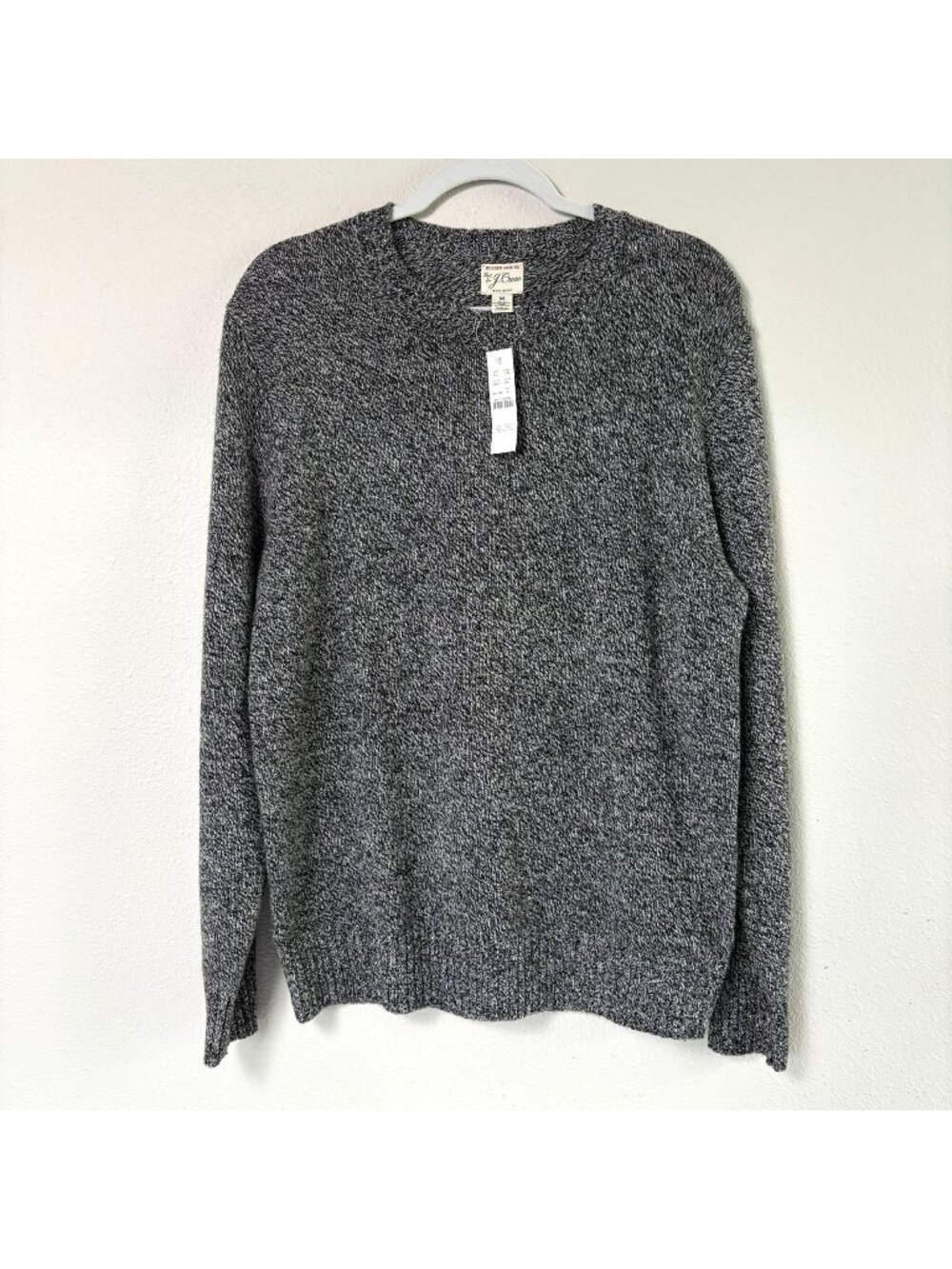 J Crew Rugged Merino Wool Blend Sweater Mens Size M Marled Black Crew‎ Neck NWT